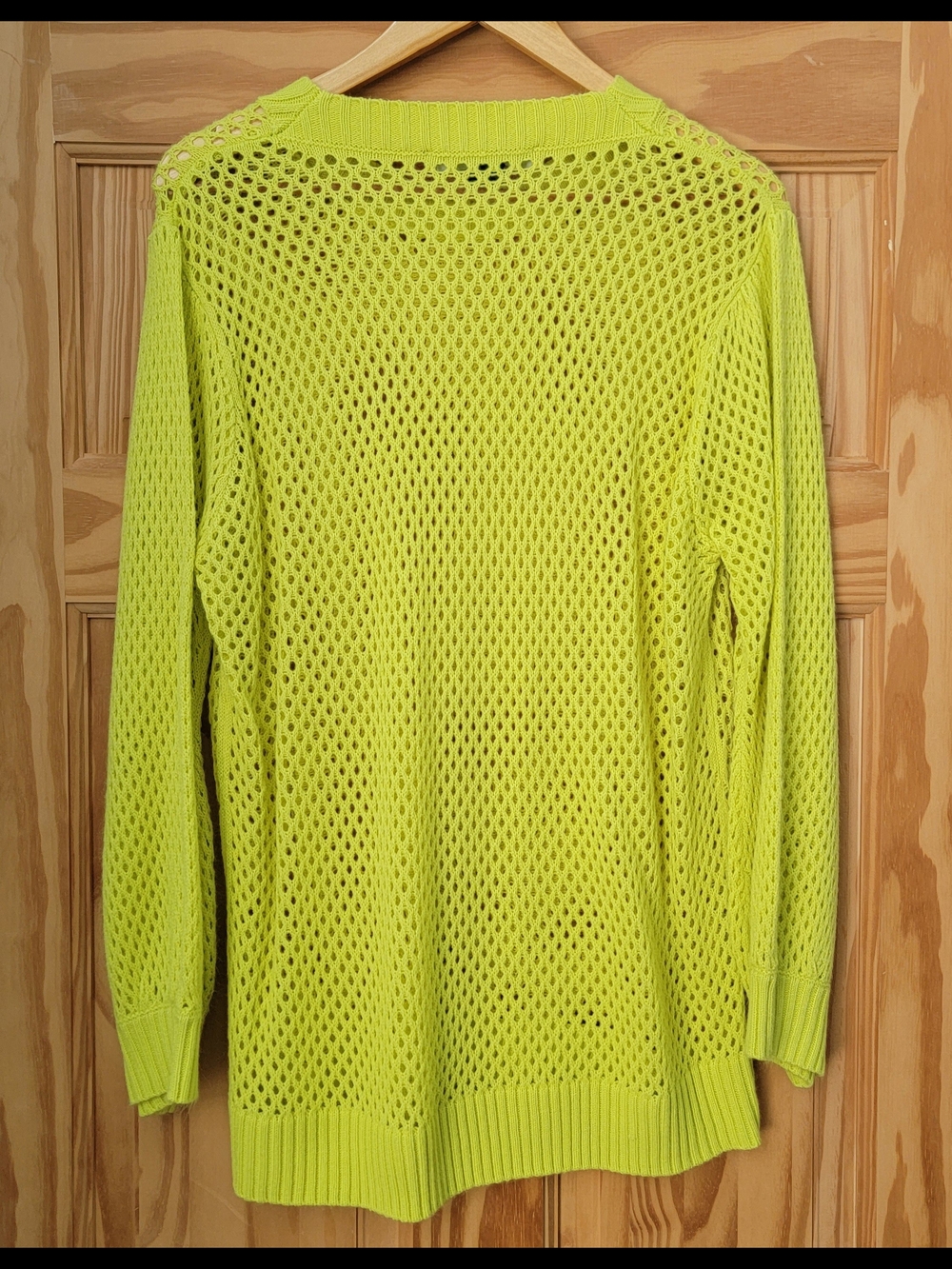 Ashley Stewart Neon Lime Open-Weave Crewneck Sweater - Size 26 - Picture 2 of 3